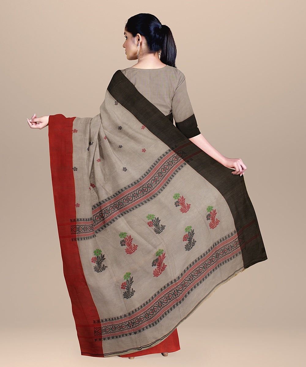 Grey black cotton handloom bengal saree