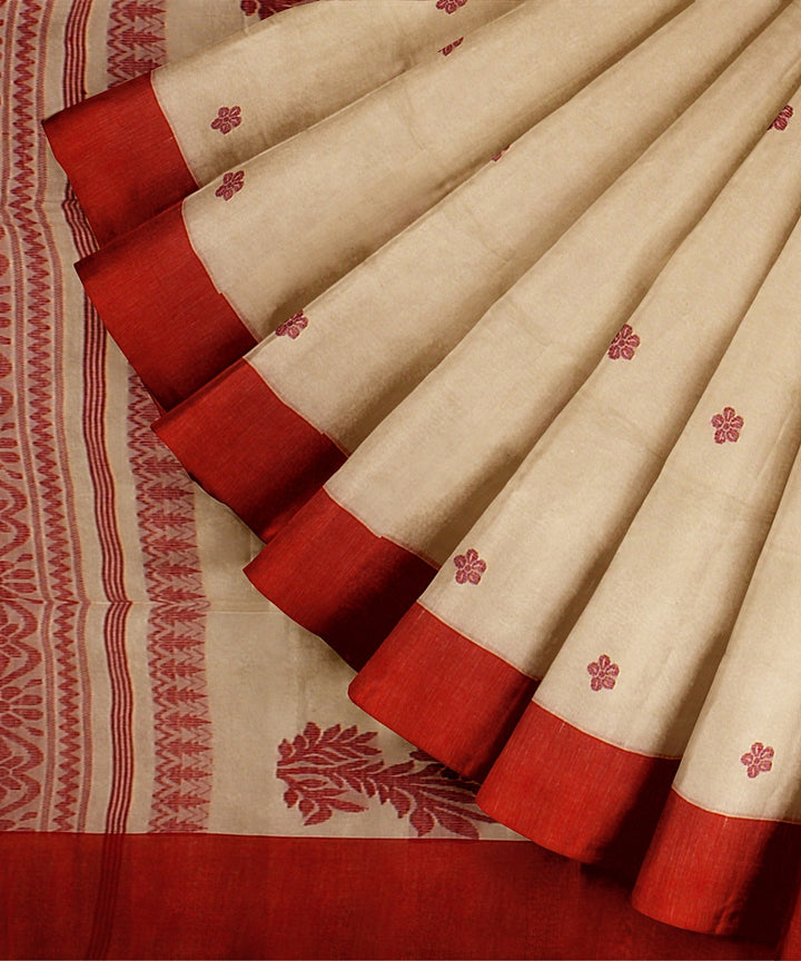 Cream red cotton handloom bengal saree