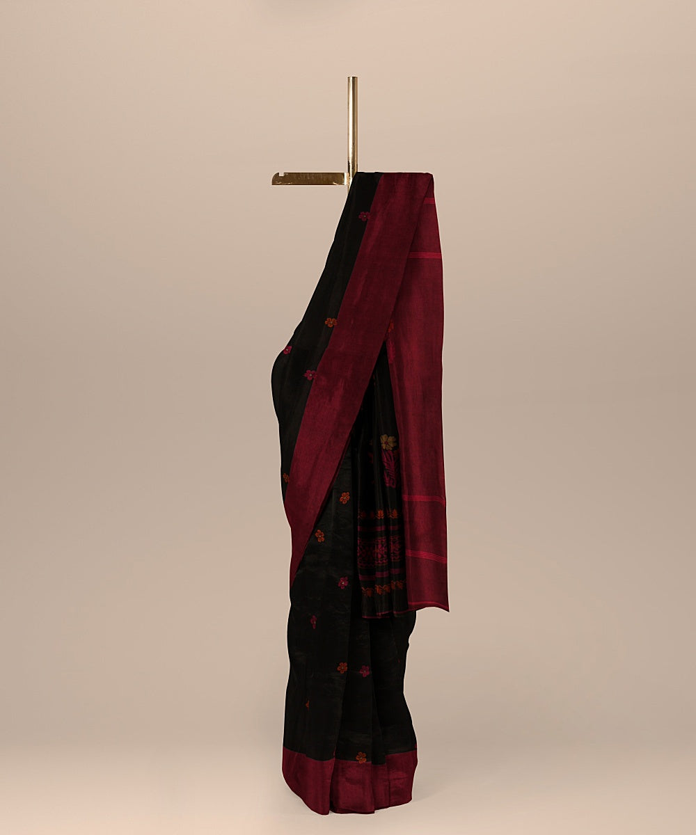 Black pink handloom bengal cotton saree