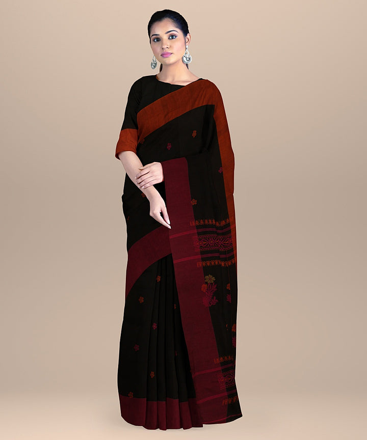 Black pink handloom bengal cotton saree