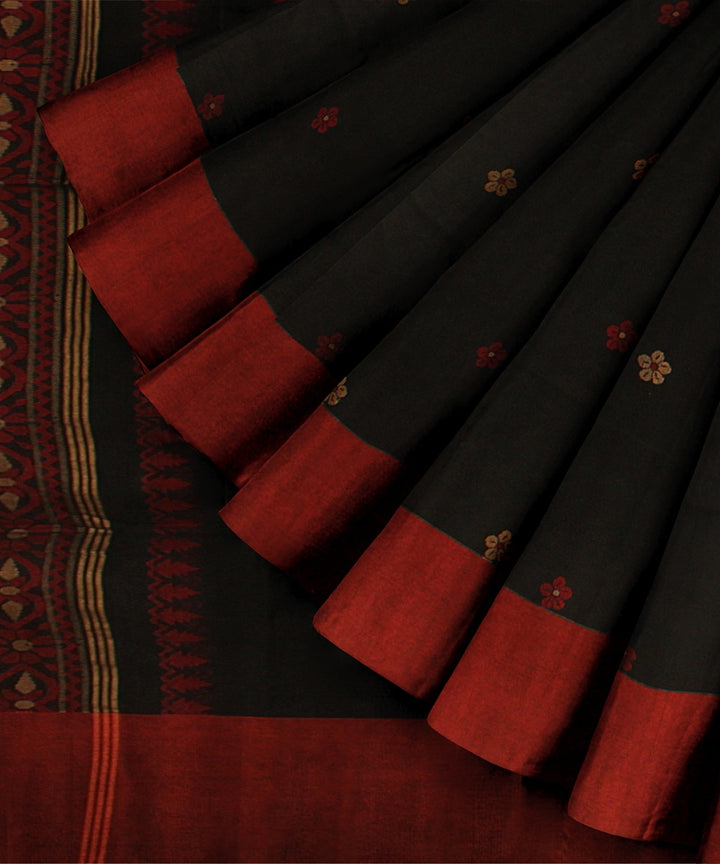 Black red handloom cotton bengal saree