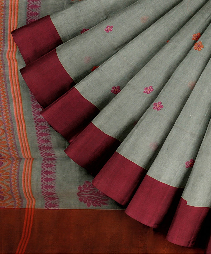 Cyan green handloom cotton bengal saree