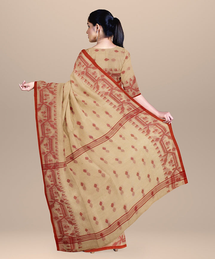 Peach red handloom cotton bengal saree