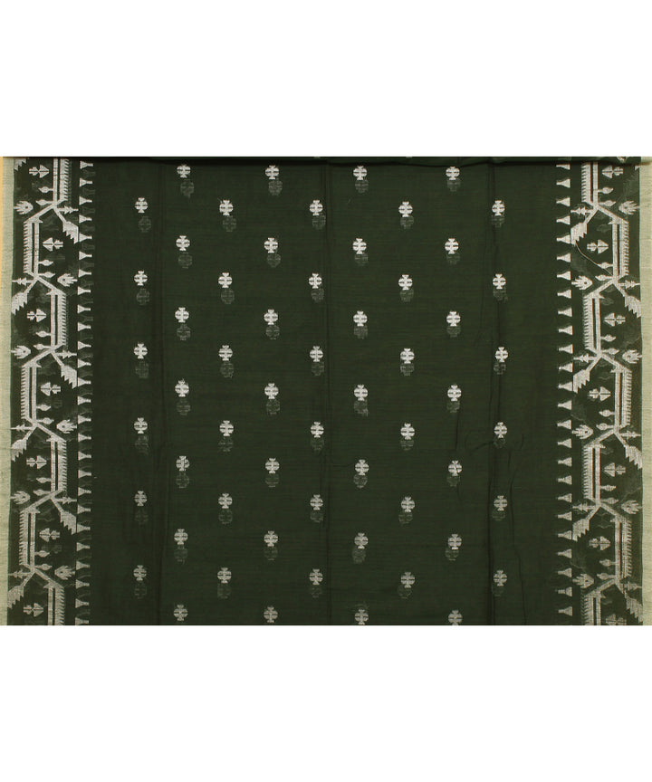 Dark green white cotton bengal handloom saree