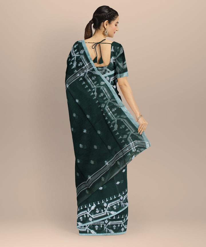 Dark green white cotton bengal handloom saree