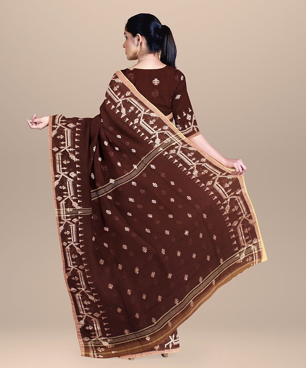 Maroon white handloom cotton bengal saree