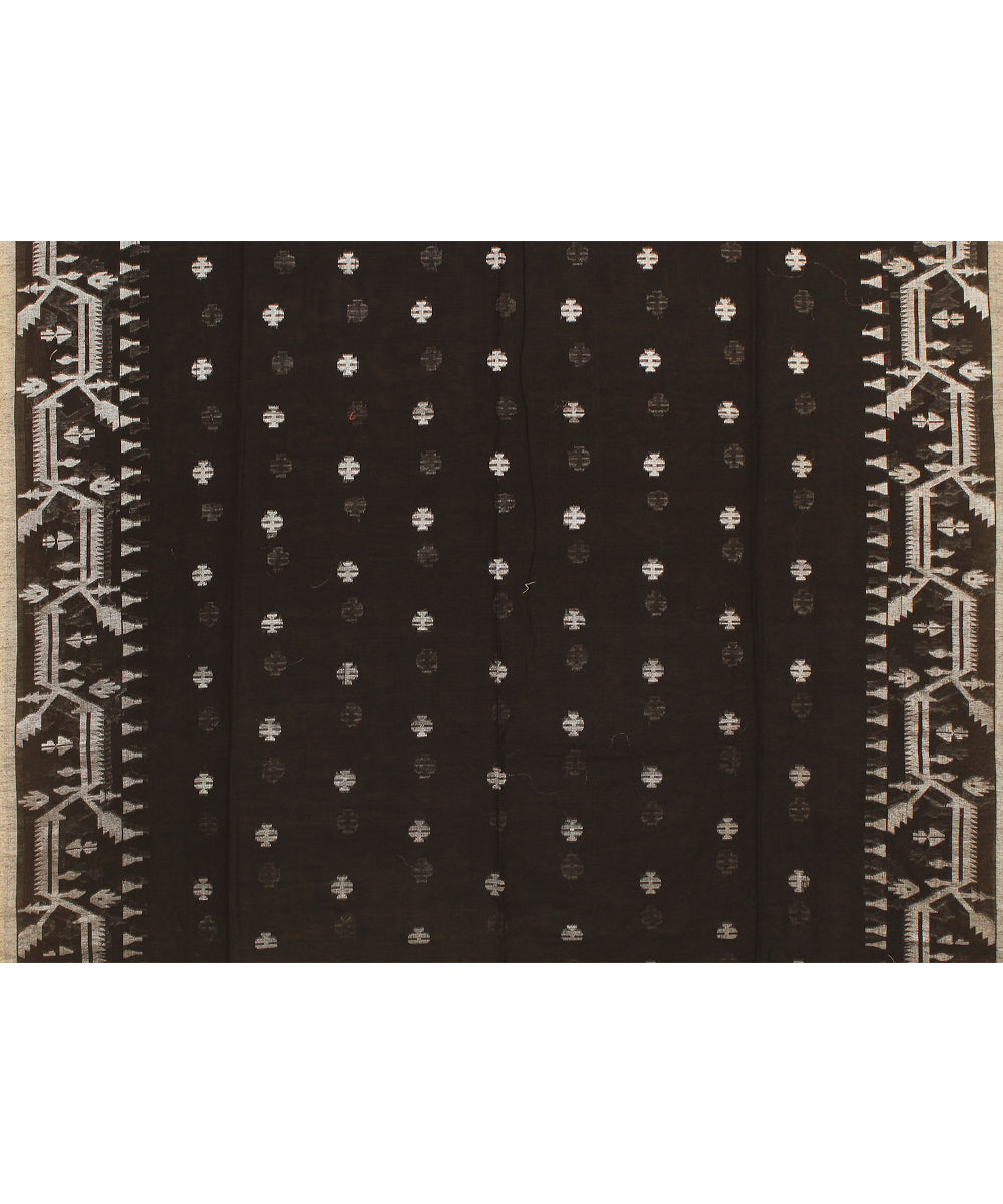 Black white handloom cotton bengal saree