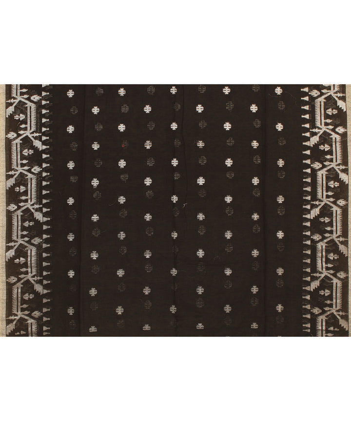 Black white handloom cotton bengal saree