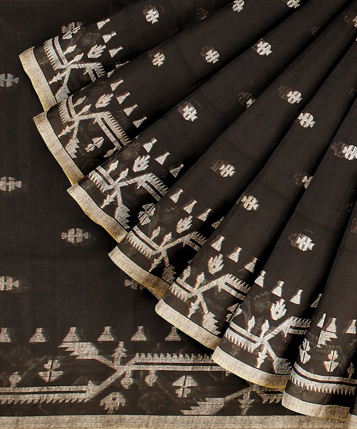 Black white handloom cotton bengal saree