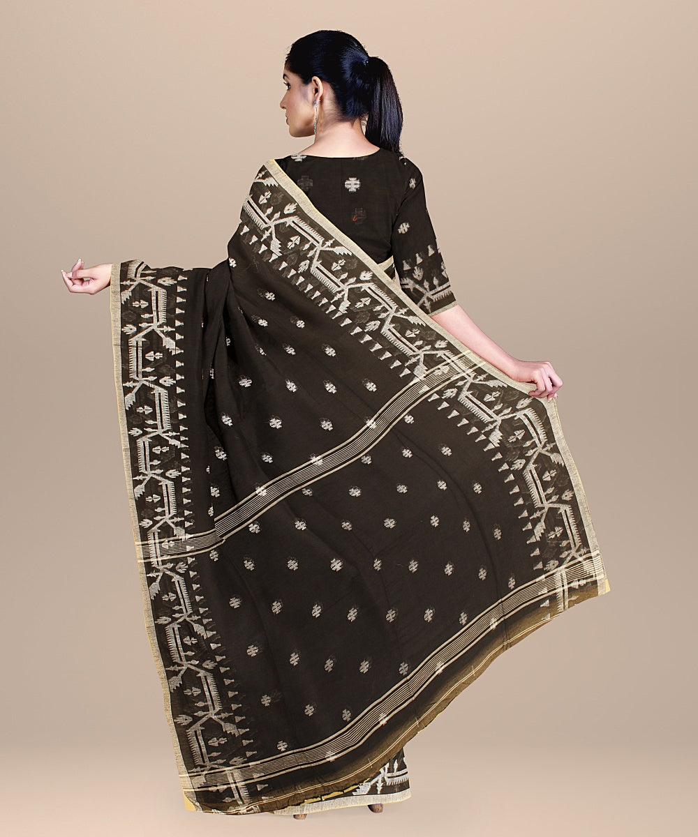 Black white handloom cotton bengal saree