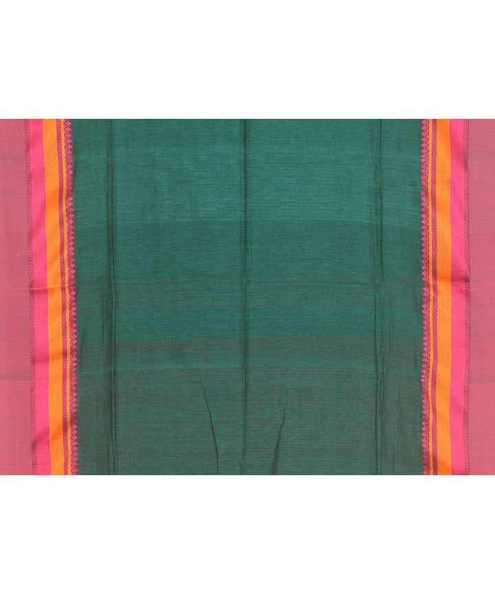 Dark green pink cotton bengal handloom saree