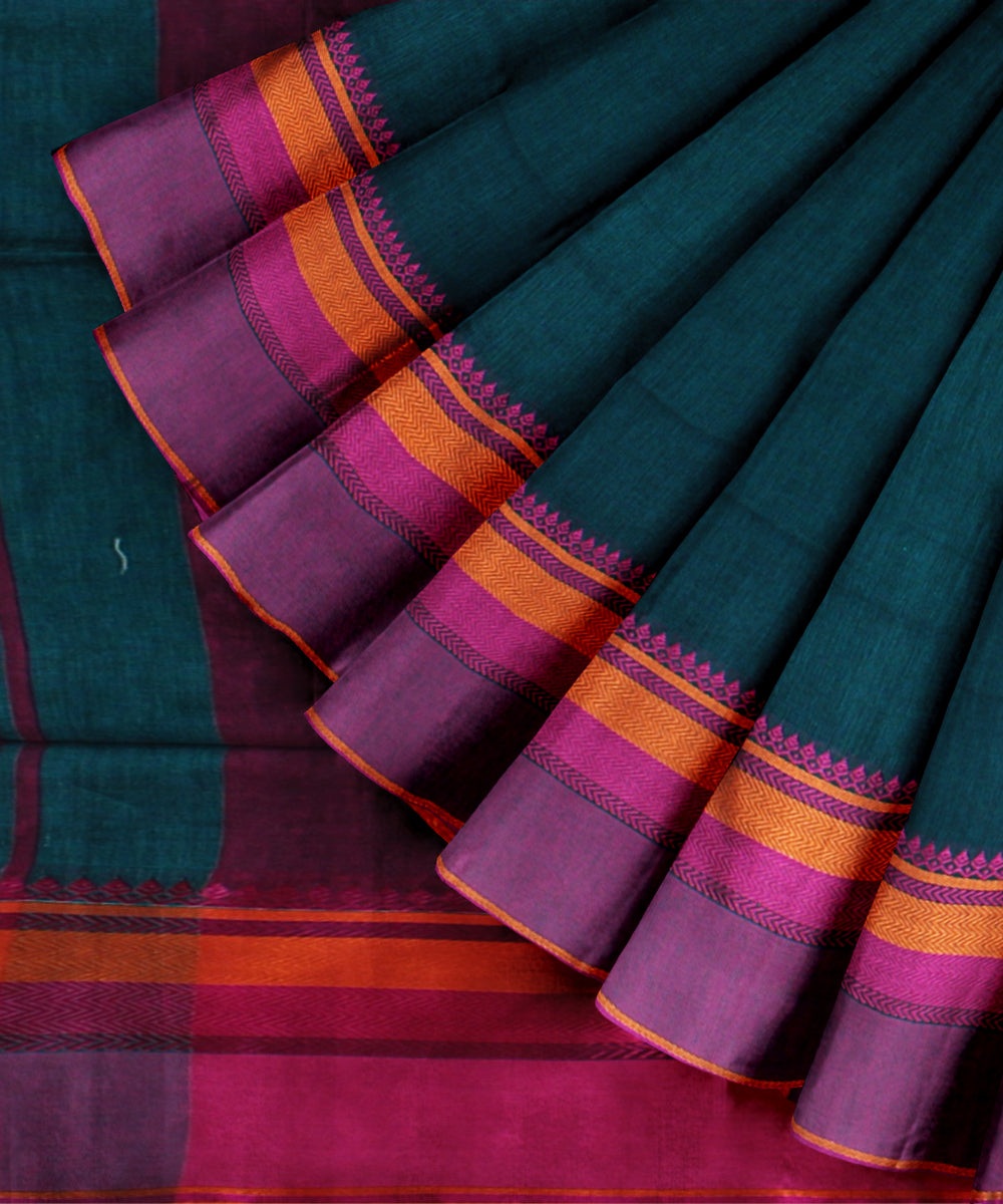 Dark green pink cotton bengal handloom saree