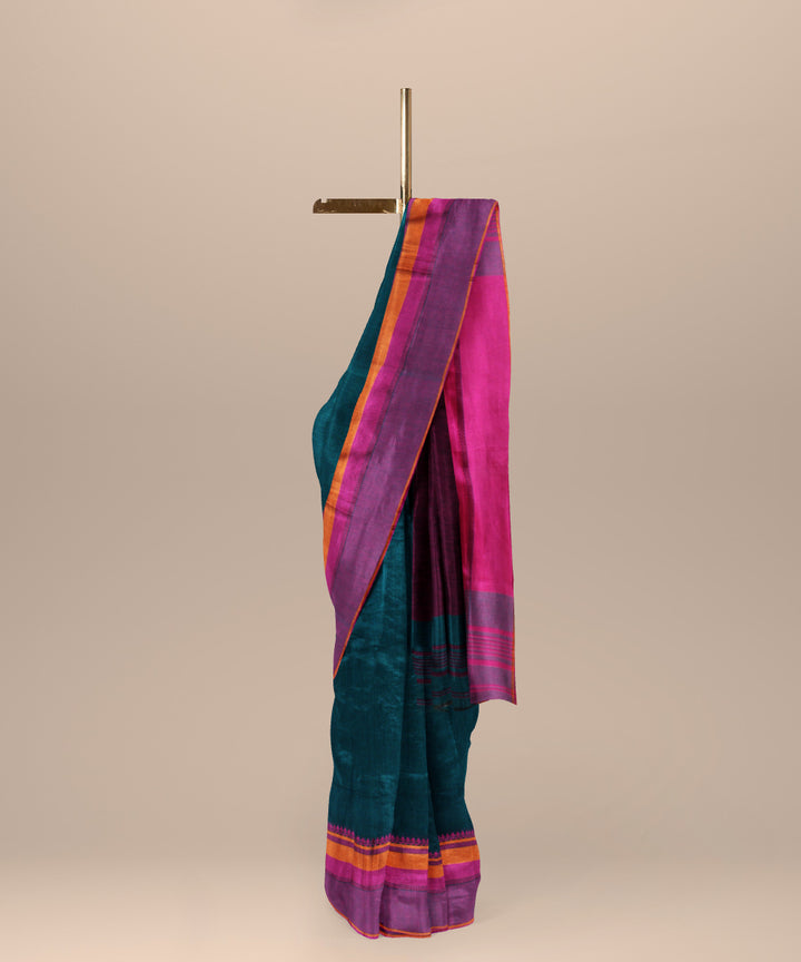 Dark green pink cotton bengal handloom saree