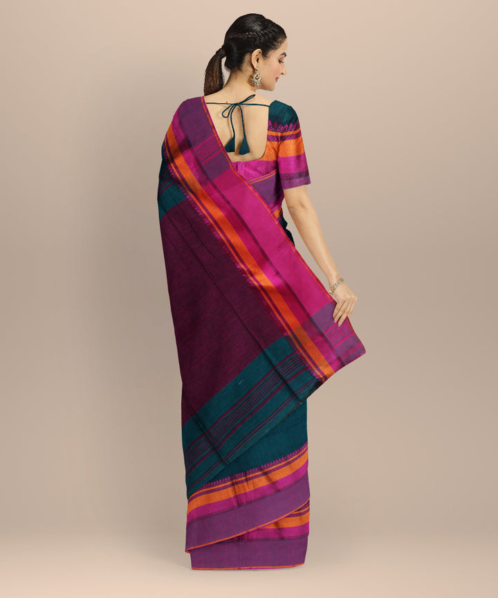 Dark green pink cotton bengal handloom saree