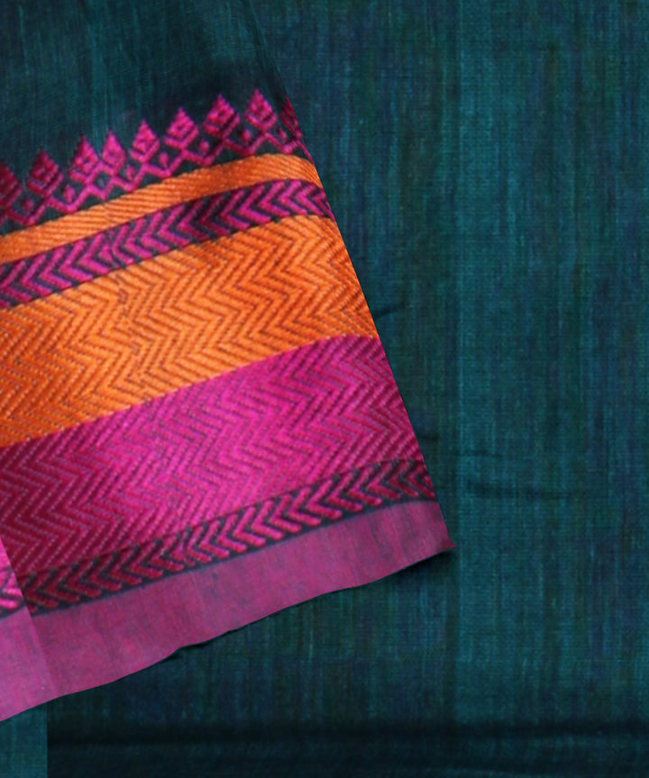 Dark green pink cotton bengal handloom saree