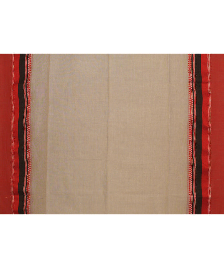 Grey red black handloom cotton bengal saree