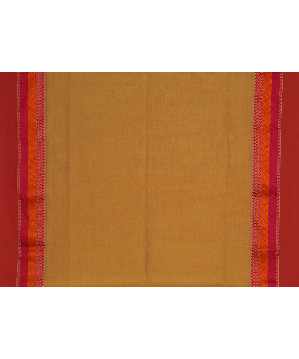 Beige orange handloom cotton bengal saree