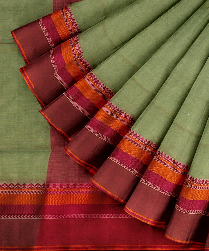 Teal green pink handloom cotton bengal saree