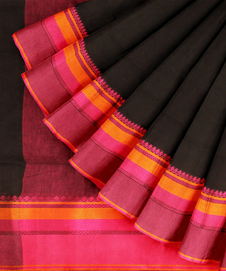 Black pink handloom cotton bengal saree