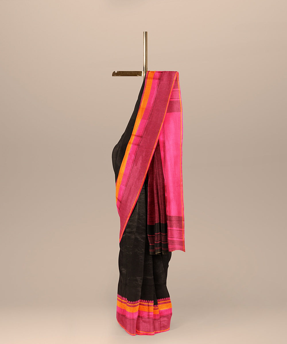 Black pink handloom cotton bengal saree