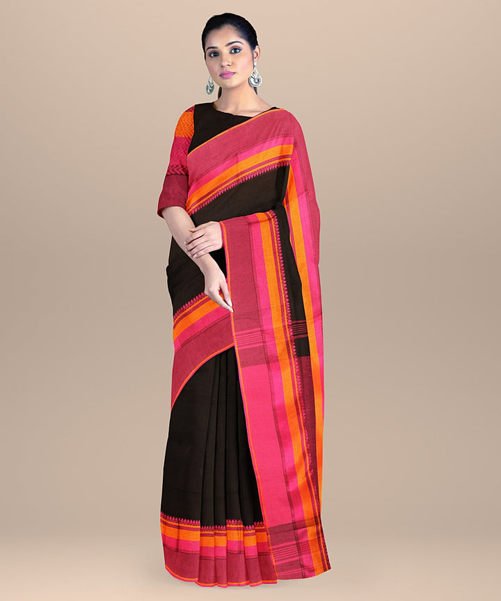 Black pink handloom cotton bengal saree