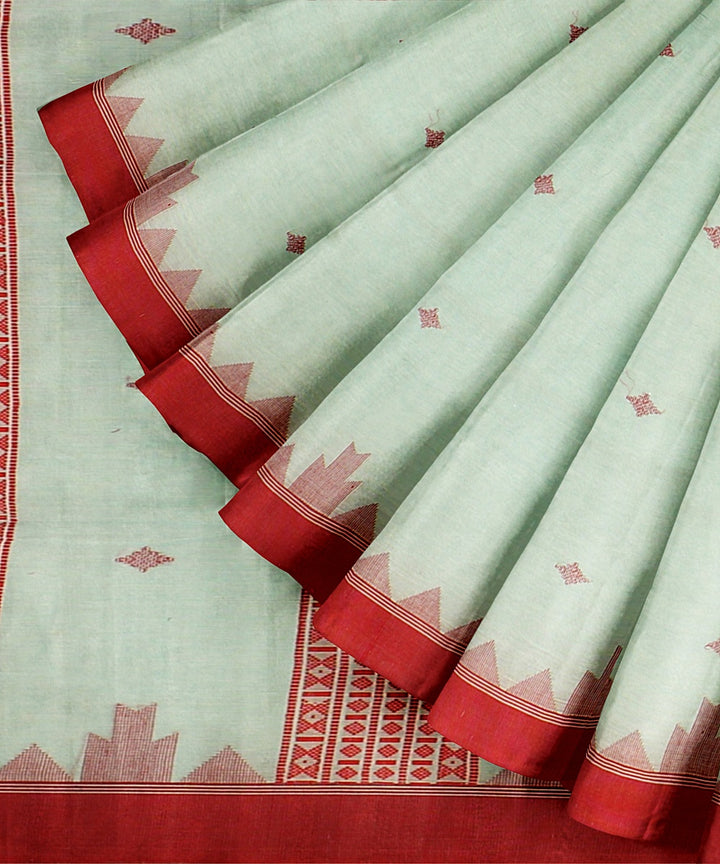 Sky blue red cotton bengal handloom saree