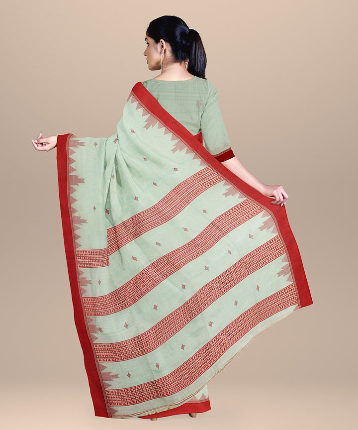 Sky blue red cotton bengal handloom saree