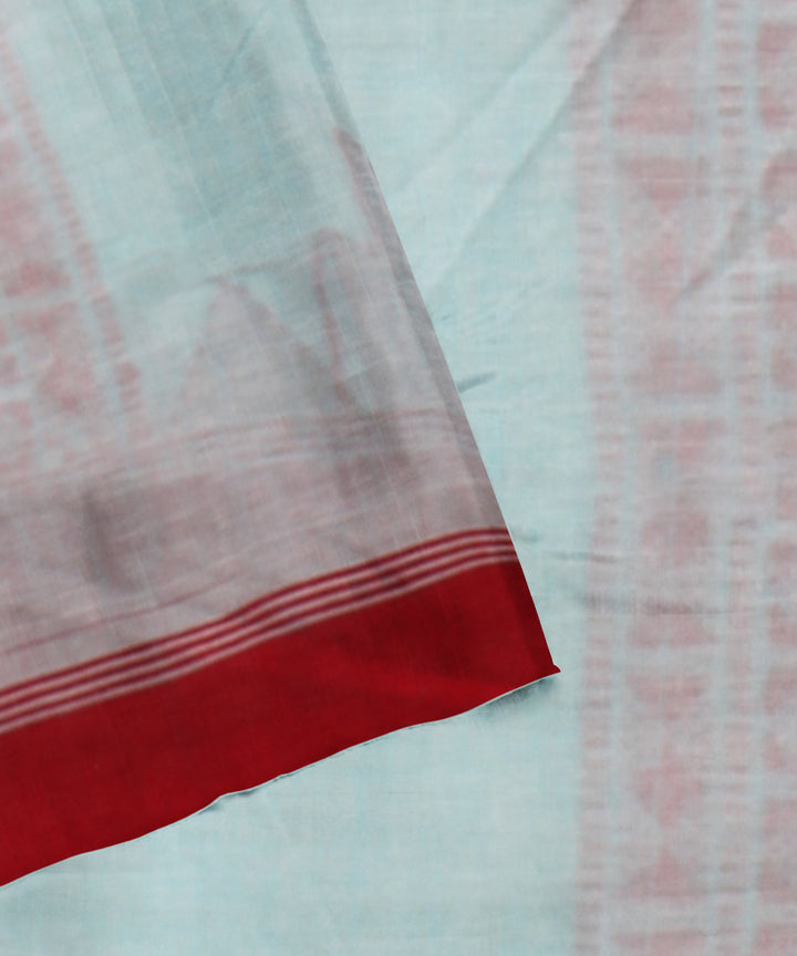 Sky blue red cotton bengal handloom saree