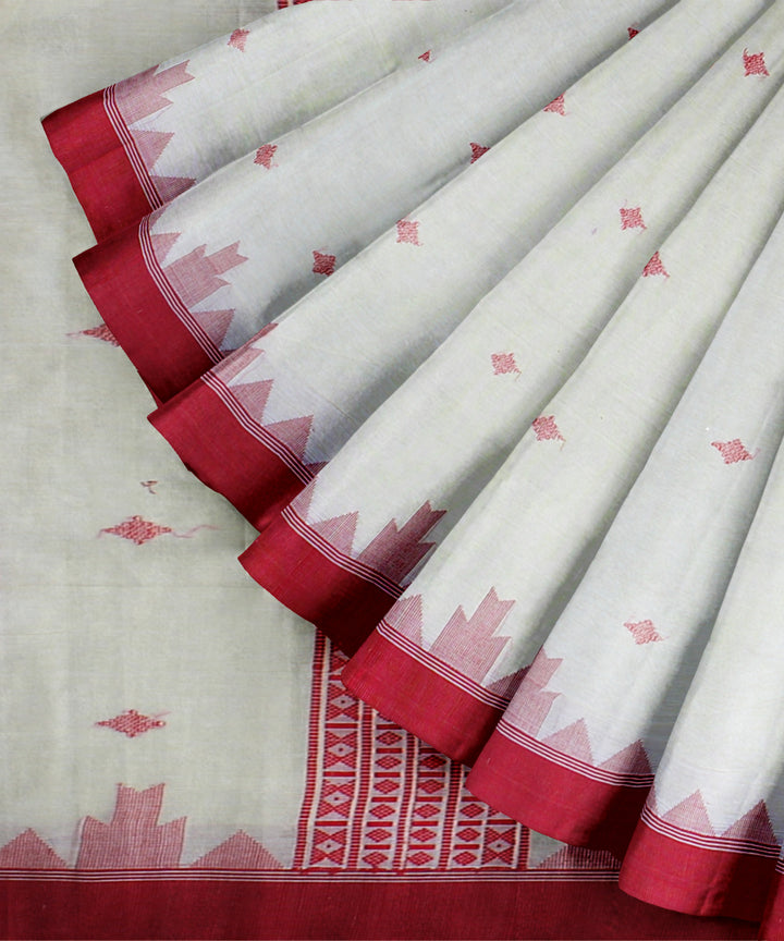 Cream red handloom cotton bengal saree