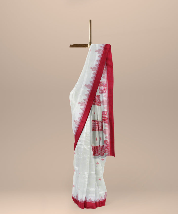 Cream red handloom cotton bengal saree