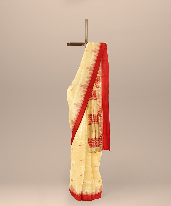 Yellow red handloom cotton bengal saree