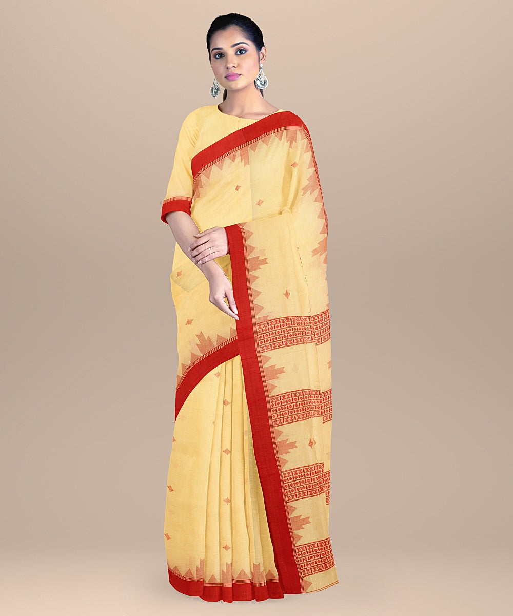 Yellow red handloom cotton bengal saree