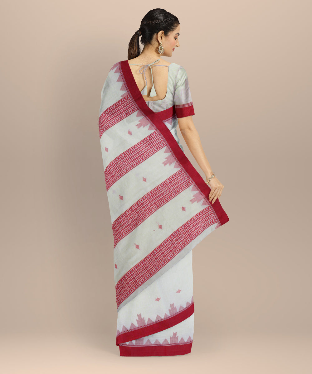 Cream red handloom cotton bengal saree