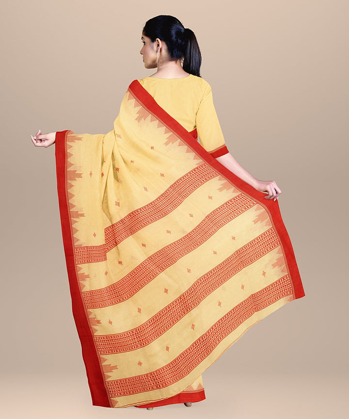 Yellow red handloom cotton bengal saree