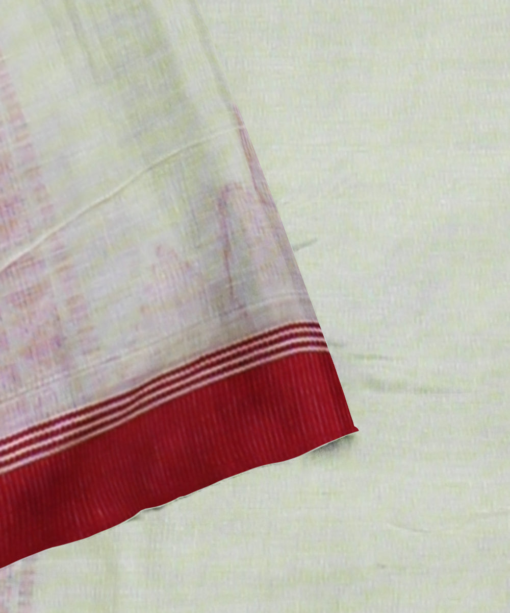 Cream red handloom cotton bengal saree