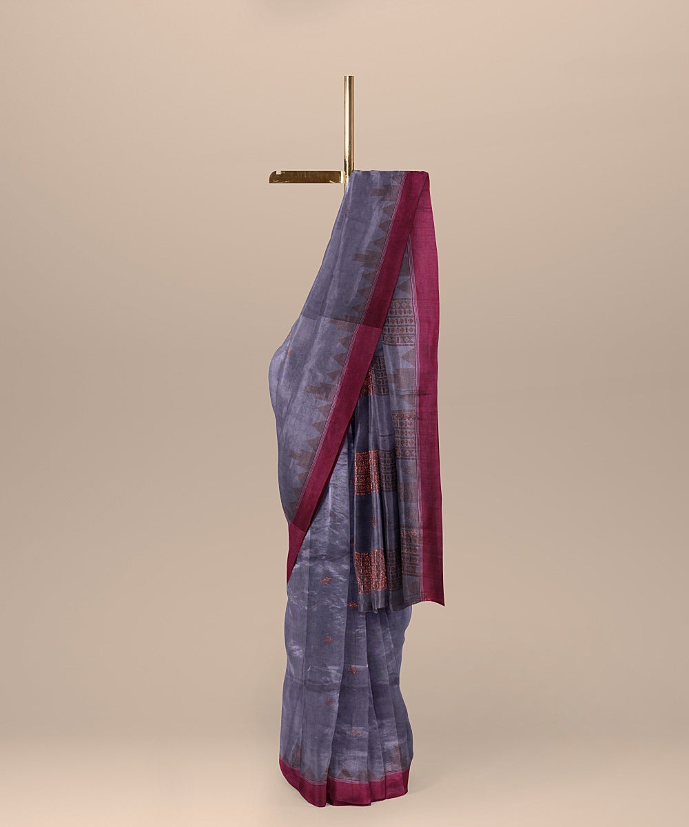 Purple pink handloom cotton bengal saree