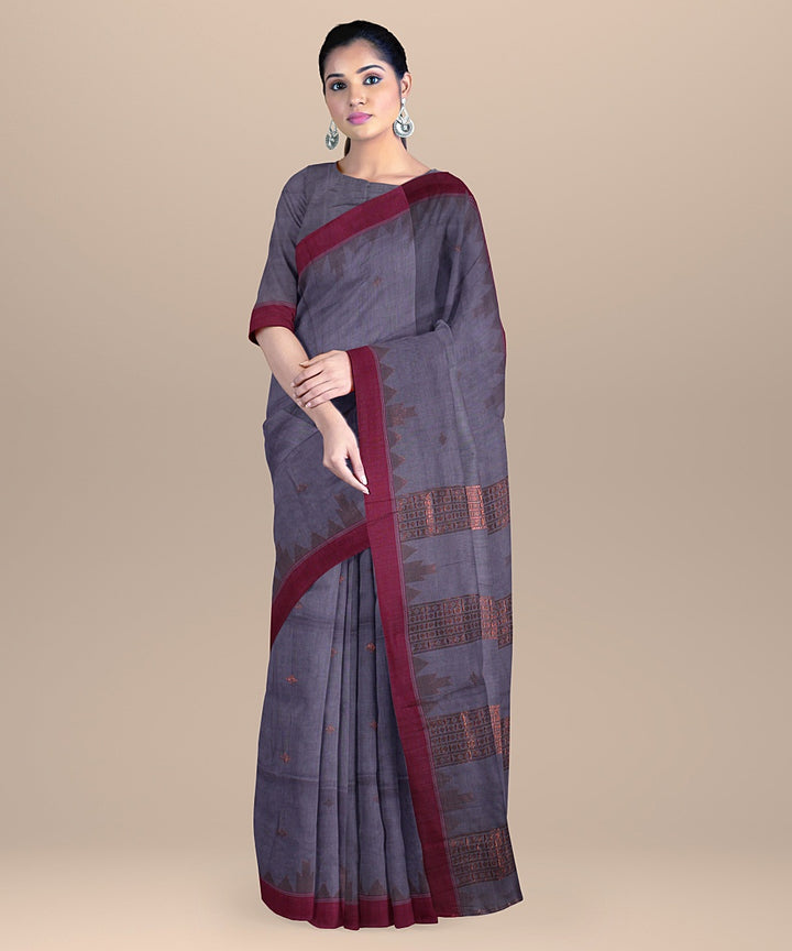 Purple pink handloom cotton bengal saree