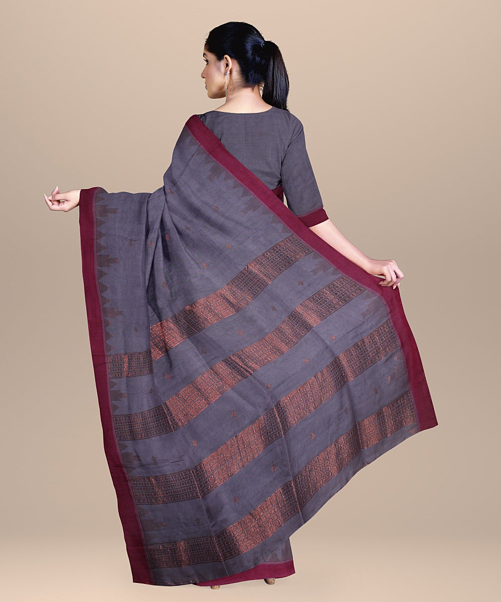 Purple pink handloom cotton bengal saree