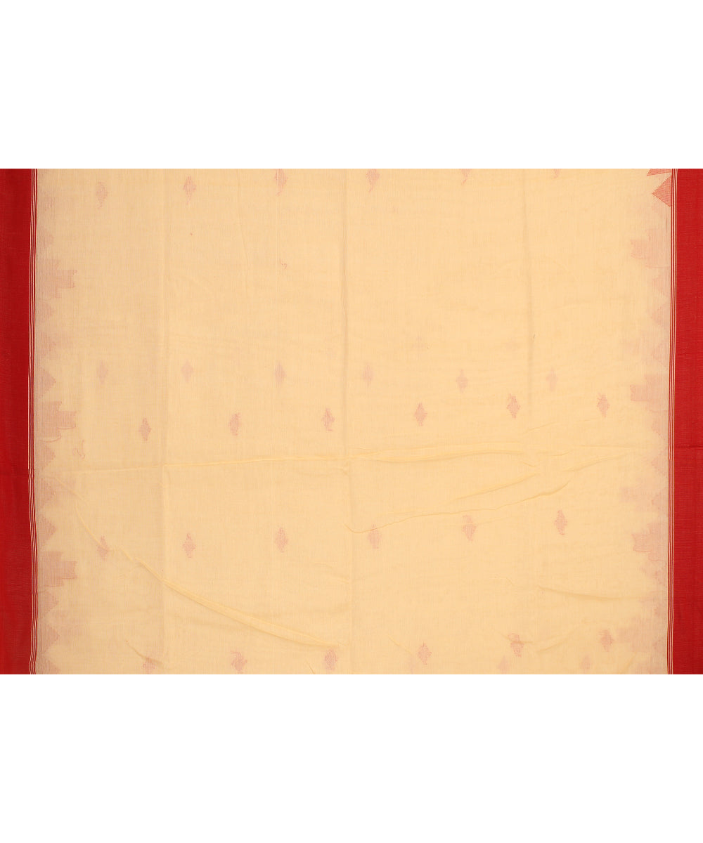 Cream red handloom cotton bengal saree