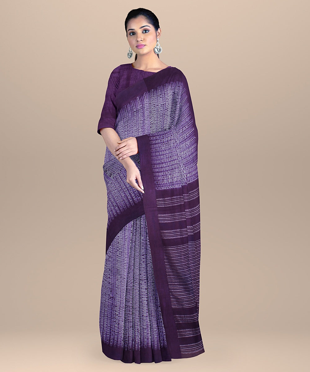 Purple white handloom cotton bengal saree