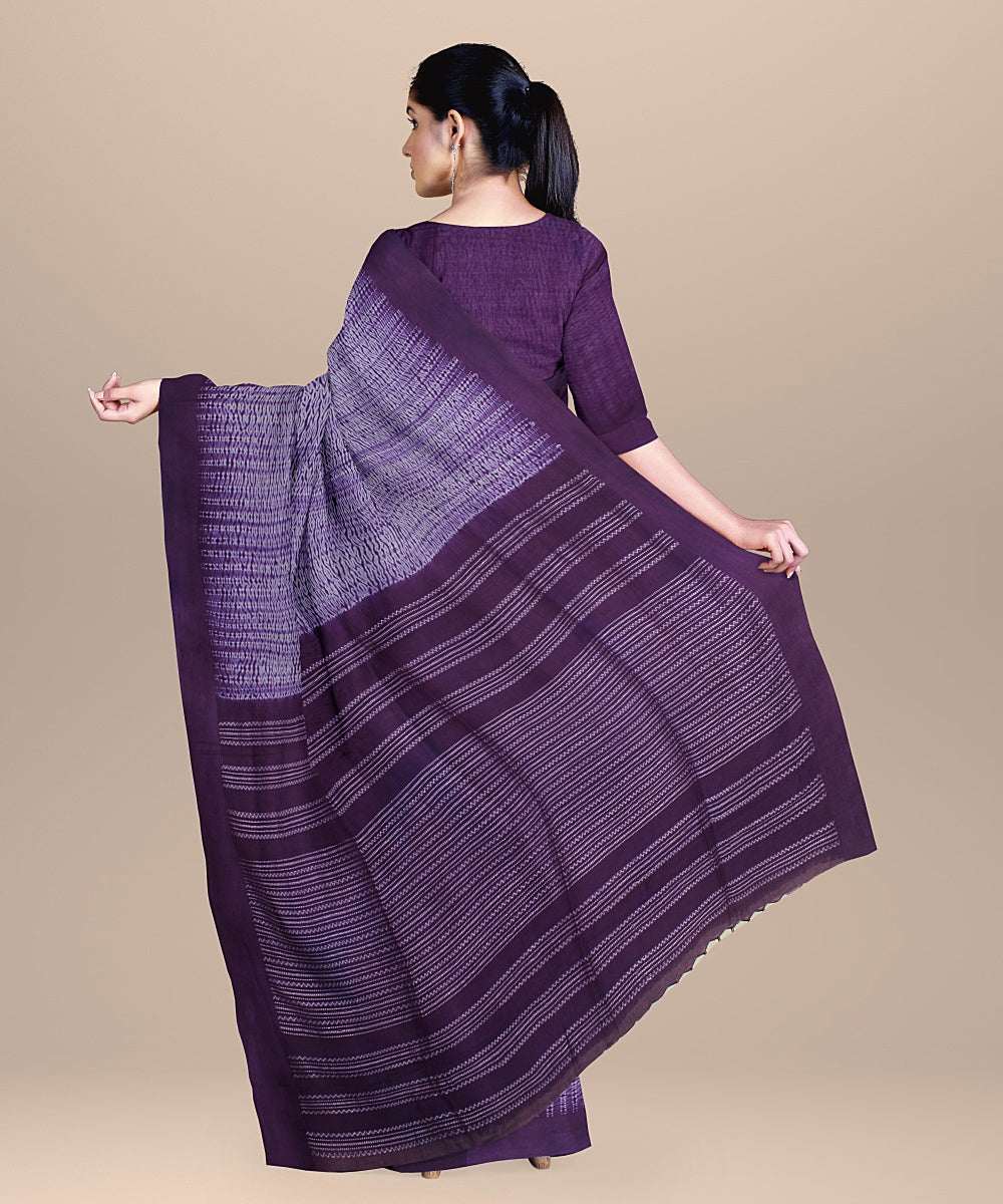 Purple white handloom cotton bengal saree