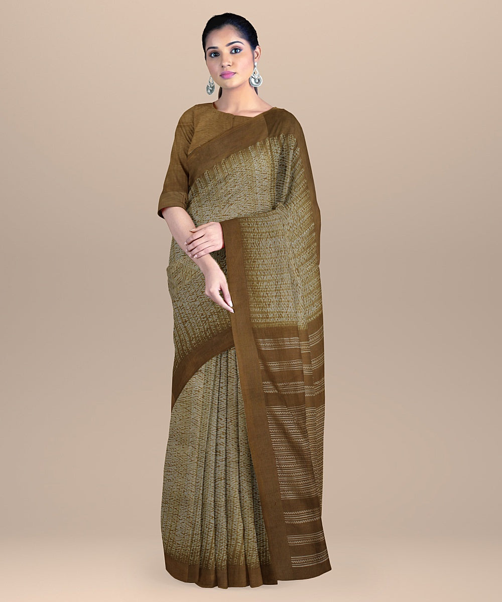 Brown white handloom bengal cotton saree