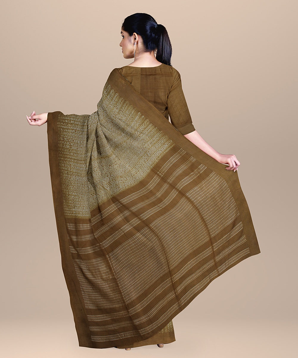 Brown white handloom bengal cotton saree