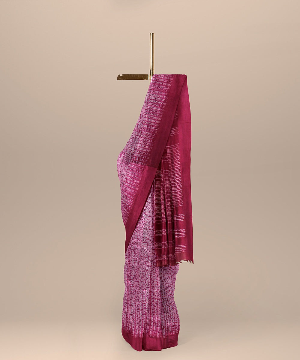 Pink white handloom cotton bengal saree