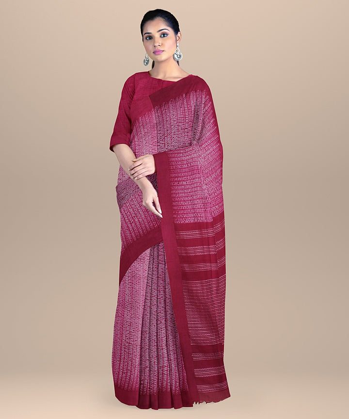 Pink white handloom cotton bengal saree