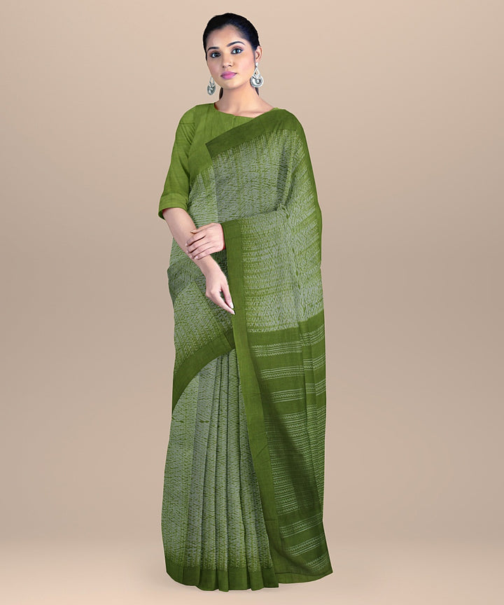 Light green white handloom cotton bengal saree