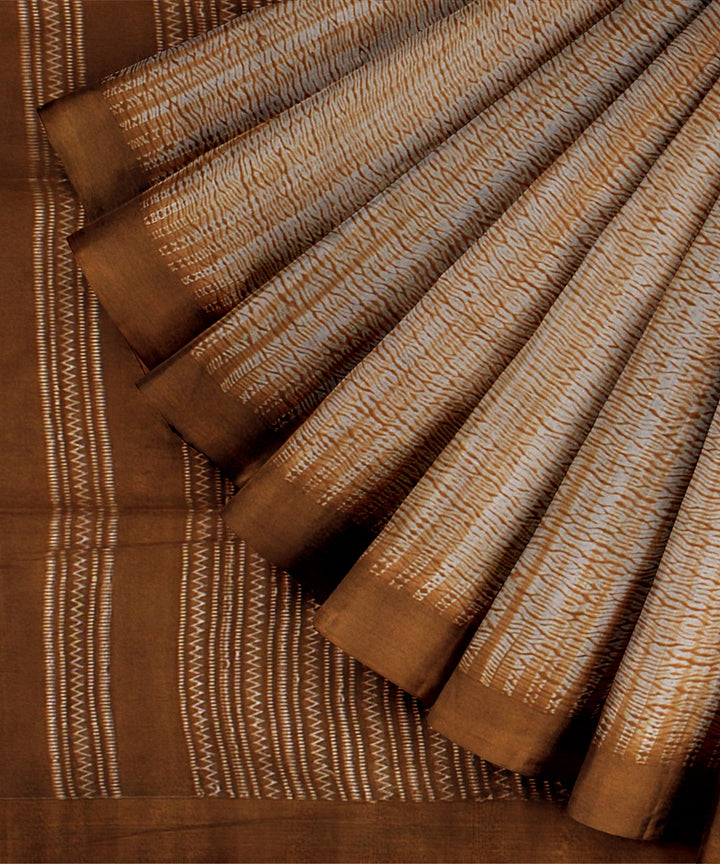 Brown white bengal handloom cotton saree