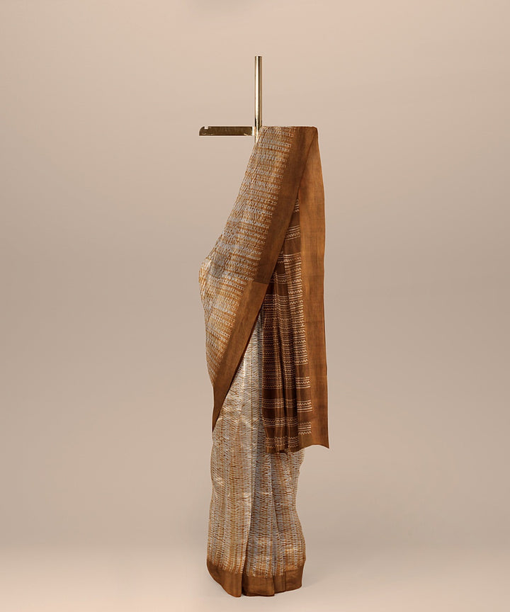 Brown white bengal handloom cotton saree