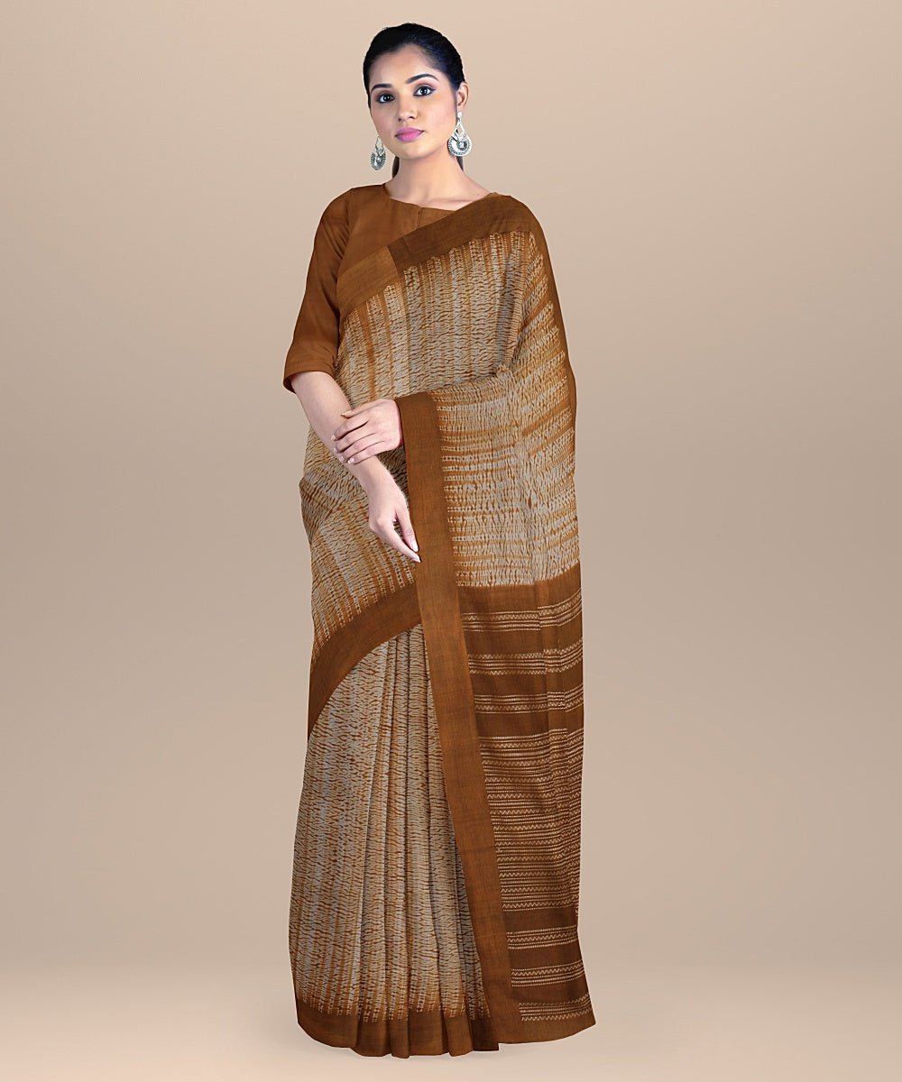 Brown white bengal handloom cotton saree