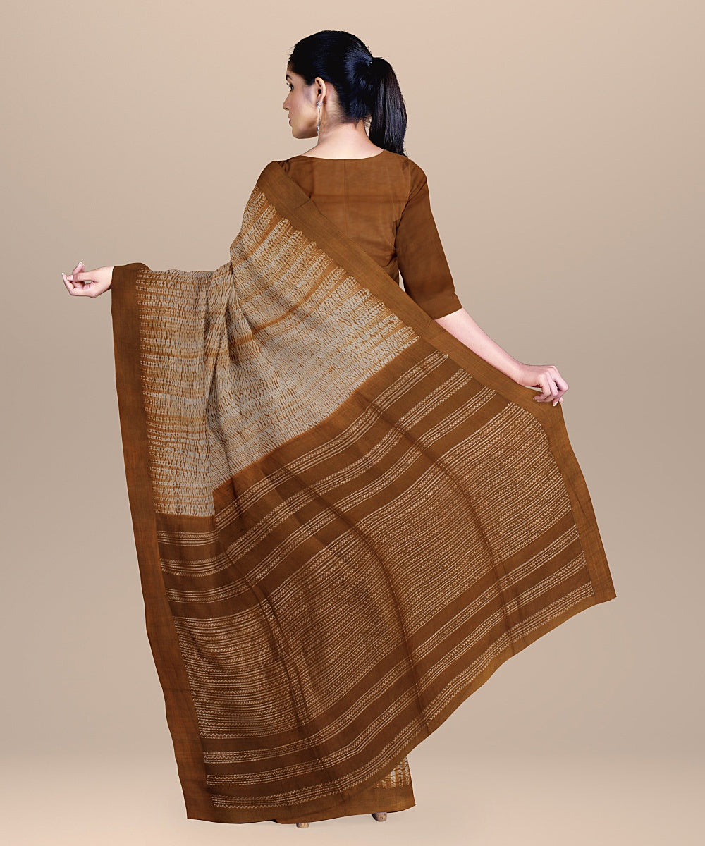 Brown white bengal handloom cotton saree